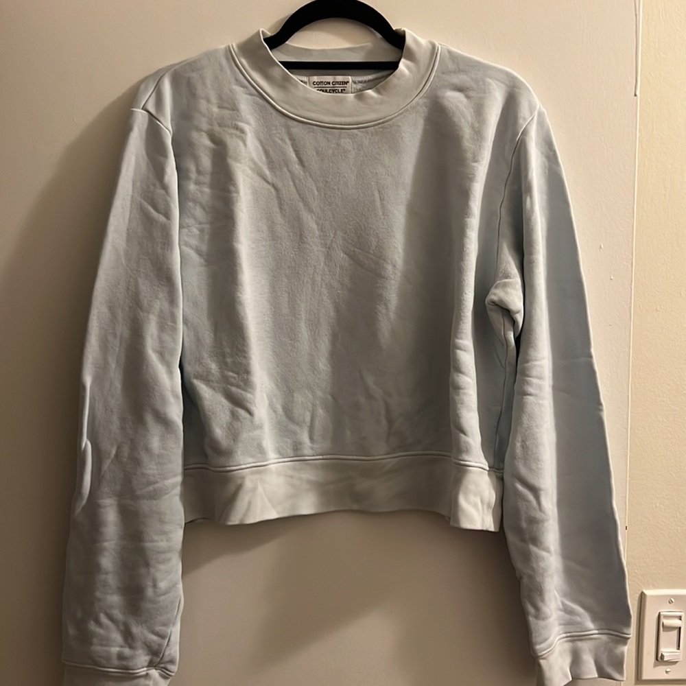 Light blue cotton citizen x soukcycle cropped crew neck sweatshirt in size large